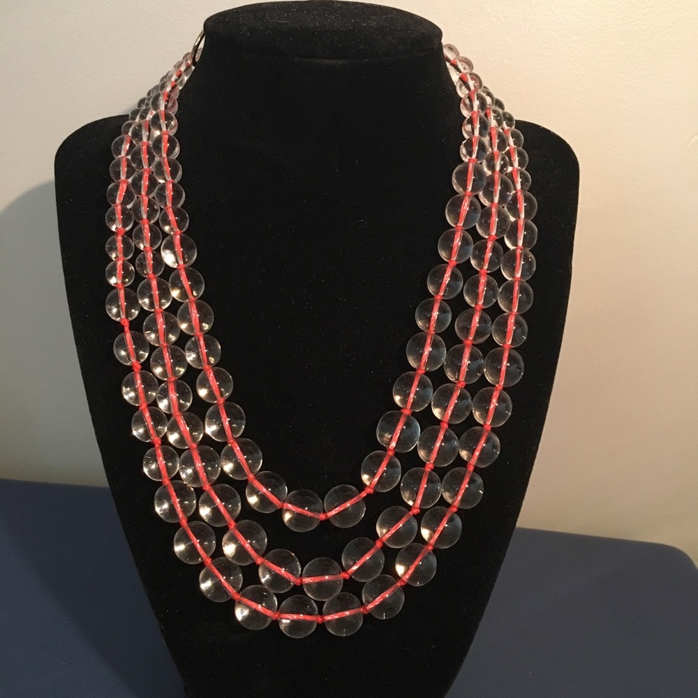 Vineyard Vines Clear and Red Beaded Necklace
